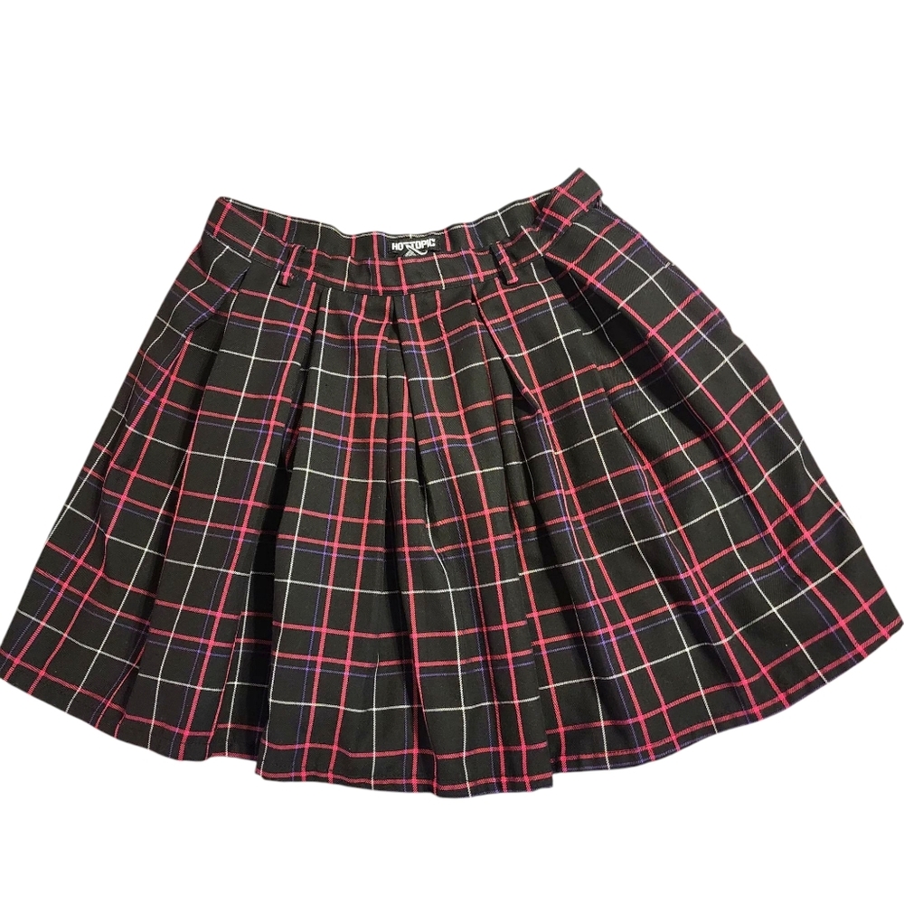 Black Purple Pink Plaid Pleated Skirt | Belt Not Included | Size Medium
